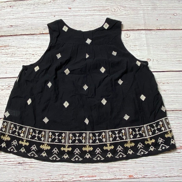 Lucky Brand Black Boho Embroidered Beaded Neck Top Sz M - Picture 10 of 13